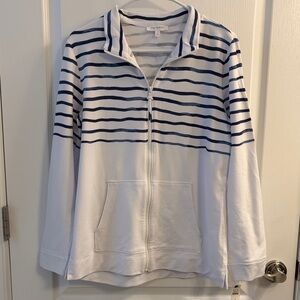 Talbots Navy and White Striped Top